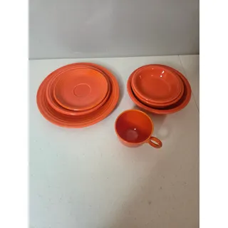 Photo of Vintage Fiestaware Radioactive Red (Orange) 7‑Piece Place Setting Dinnerware