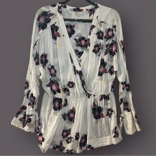 Photo of Free People Tuscan Dreams Tunic Floral Wrap V Neck Cream Pink Purple M