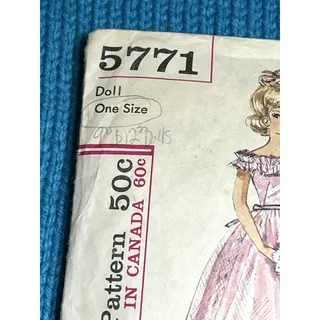 Photo of Simplicity 5771 Pattern 12in 9in Barbie doll clothes 1950s 