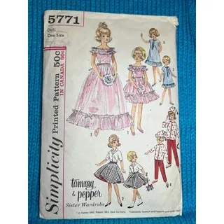 Photo of Simplicity 5771 Pattern 12in 9in Barbie doll clothes 1950s 