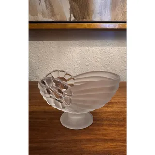 Photo of Vintage Frosted Glass Floral Pedestal Bowl / Candy Dish