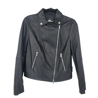 Photo of Emporio Armani Women's Asymmetrical Zip Moto Nappa Leather Jacket US 6