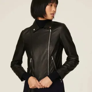 Photo of Emporio Armani Women's Asymmetrical Zip Moto Nappa Leather Jacket US 6