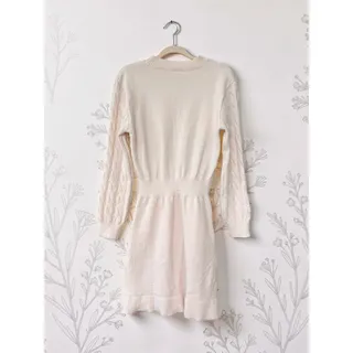 Photo of Womens XL Cream Cable Knit Sweater Dress Long Sleeve Asymmetrical Hem
