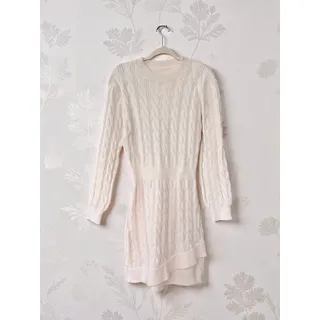 Photo of Womens XL Cream Cable Knit Sweater Dress Long Sleeve Asymmetrical Hem