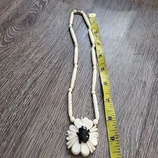 Photo of Antique Hand Carved White Flower Statement Necklace