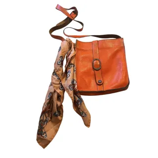Photo of Patricia Nash Distressed Italian Leather Orange Venezia Crossbody with Scarf