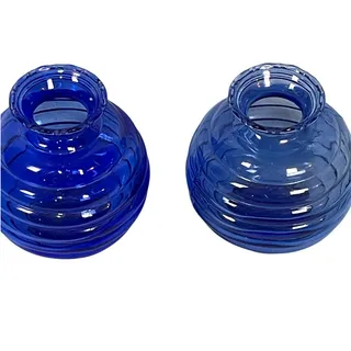 Photo of Vintage mid century cobalt and sapphire blue hooped rib globe vases