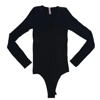 Photo of Commando Prima Ballet Deep-V Long Sleeve Bodysuit One Size Black Stretch Dance