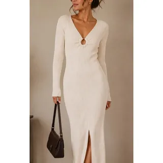 Photo of Abercrombie & Fitch O-Ring Cutout Midi Dress Womens XS White Quiet Luxury Fall