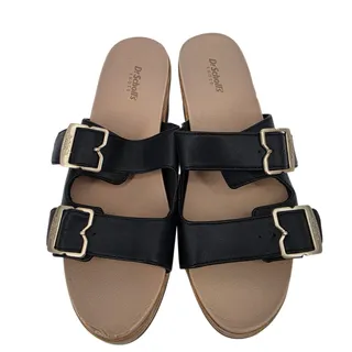 Photo of NWOT Dr. Scholl’s Black Cali Breeze Faux Leather Slip On Wedge Sandals Size 9