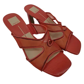 Photo of NWOT Dolce Vita Coral Orange Gitel Mesh & Leather Cutout Heeled Sandals Size 9