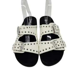 Photo of NWOT MIA White Brooklyn Grommet Double Buckle Faux Leather Slide Sandals Size 9
