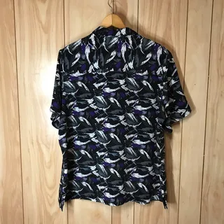 Photo of VTG 90s Donnkenny Woman Blouse 2X Purple Black Abstract Art Short Sleeve Shirt