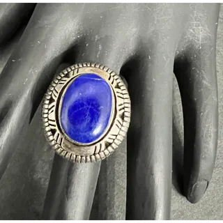 Photo of Signed Handcrafted Tribal Southwestern Ring Sterling Silver and Lapis Lazuli 6.5
