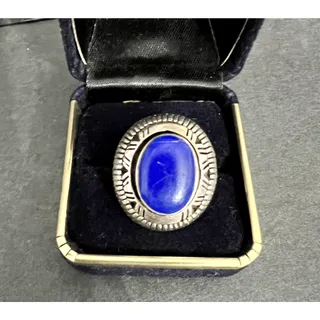 Photo of Signed Handcrafted Tribal Southwestern Ring Sterling Silver and Lapis Lazuli 6.5
