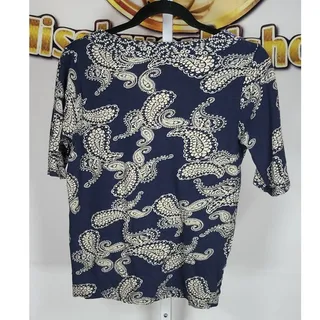 Photo of Lucky Brand Womens BOHO Top Navy Ivory Paisley Embroidered Blouse Size M