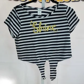 Photo of Arizonia SHINE Black White Stripped Cropped Top Size XL 16
