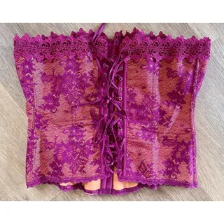 Photo of Vintage Y2K Fredericks of Hollywood Corset 38 Magenta Pink Orange Lace Up Top