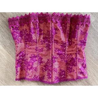 Photo of Vintage Y2K Fredericks of Hollywood Corset 38 Magenta Pink Orange Lace Up Top