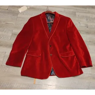 Photo of Van Heusen Studio Red Velvet Blazer Sport Coat Smoking Jacket Mens 44L floral