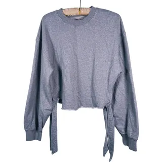 Photo of Free People Movement Odette Side Tie Sweatshirt Size M Gray Lounge Barre Raw Hem