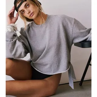 Photo of Free People Movement Odette Side Tie Sweatshirt Size M Gray Lounge Barre Raw Hem