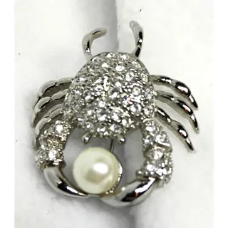 Photo of Small Vintage Crab Figural Brooch Pin Rhinestone Faux Pearl Nautical Coastal