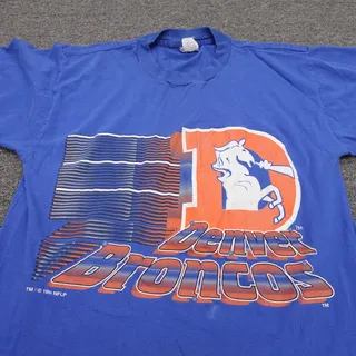 Photo of Vintage Denver Broncos Shirt Mens Large Blue NFL Football Competitor 90s