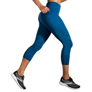 Photo of Brooks Women's Blue Method 3/4 Crop Side Pocket Compression Leggings Size Large