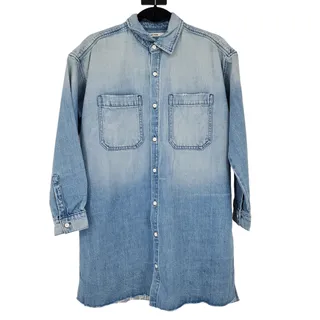 Photo of GRLFRND Shaun Denim Oversized Shirt Dress in Tangled Up Ray Hem Size XS