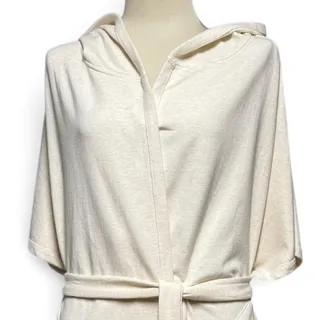 Photo of DKNY Plush Fleece Hooded Lounge Robe Oatmeal Cream Beige Tan L / XL