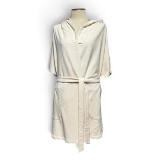 Photo of DKNY Plush Fleece Hooded Lounge Robe Oatmeal Cream Beige Tan L / XL