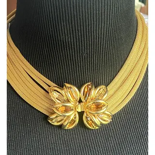 Photo of Vintage Gold-tone and Amber Rhinestone Necklace & Bracelet Set