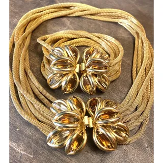Photo of Vintage Gold-tone and Amber Rhinestone Necklace & Bracelet Set