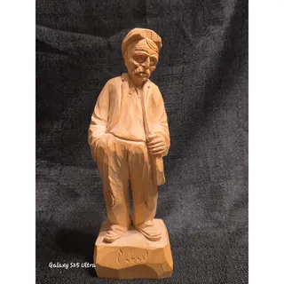 Photo of Vintage Paul E Caron Hand Carved Wood Folk Art Man Cane Quebec Canada Signed