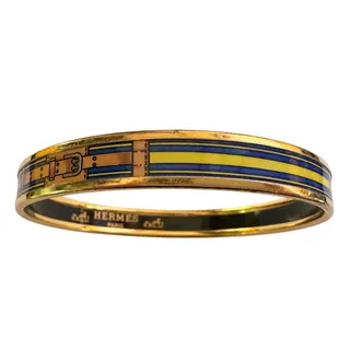 Photo of Hermès Belt Motif Enamel and Gold Plate Bangle Bracelet