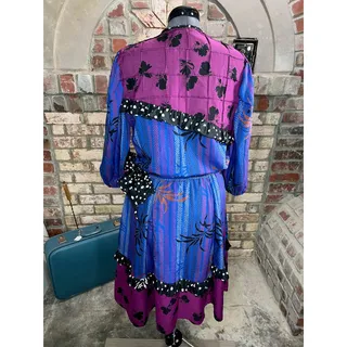 Photo of dress fit and flare floral ruffles swing skirt purple maroon