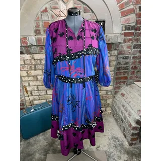Photo of dress fit and flare floral ruffles swing skirt purple maroon