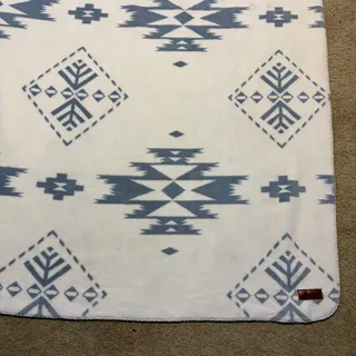 Photo of Pendleton White Blue Aztec Geometric Sherpa Fleece Throw Blanket 48x72 Southwest