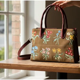 Photo of Patricia Nash Tuscan Fields Embroidered Floral Genovese Satchel – Khaki, NWT