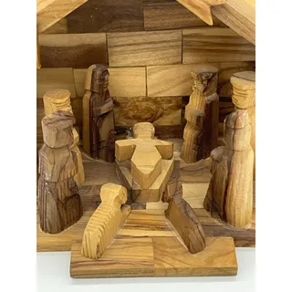 Photo of Olive Wood Hand Carved Christmas Nativity Scene Bethlehem 6"