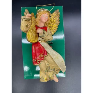Photo of Kurt Adler Santa's World Angel Playing Harp Instrument with Box W1823