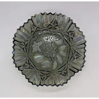 Photo of Vintage Federal Smoke Glass Iridescent Carnival Glass Ruffled Dish