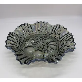 Photo of Vintage Federal Smoke Glass Iridescent Carnival Glass Ruffled Dish