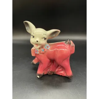 Photo of Vintage Napco Pink Pixie Deer Fawn Figurine Planter Japan *Paint Chip on Foot