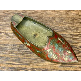 Photo of Vintage Brass Ashtray Shoe with Red Enamel 