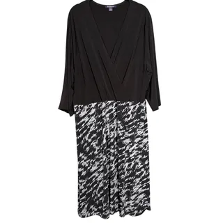Photo of Roaman's Black & White Long Sleeve Midi Dress Faux Wrap - 20W - Womens Plus Size