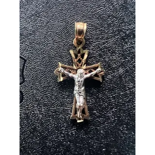 Photo of 10K Yellow Gold Crucifix Pendant Two Tone Jesus Cross Ornate Religious Jewelry
