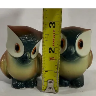 Photo of VINTAGE 1970s Japan Owl Salt Pepper Shaker Pair Ceramic Brown Green Kitsch Decor